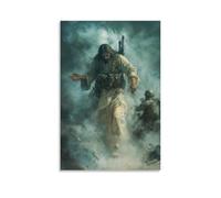 WJHJZQYY A Weary Soldier Drops His Weapon As Jesus Emerges from Smoke, Offering His Hand on A Battlefield Strewn with Sorrow. Decorative Wall Mural Modern Hanging Art Poster20x30inch(50x75cm)