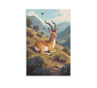 WJHJZQYY An Antelope Eating Grass on The Hillside, Looking Around Decorative Wall Mural Modern Hanging Art Poster24x36inch(60x90cm)