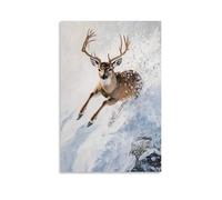 WJHJZQYY Animal Oil Painting of A Deer Mid-air on A Snowmobile, Antlers Tipped with Snow, All on Glacier White. Decorative Wall Mural Modern Hanging Art Poster24x36inch(60x90cm)