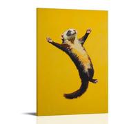 WJHJZQYY Animal Oil Painting of A Ferret Doing Trampoline Flips Under Lemon Yellow Flat Sky Decorative Wall Mural Modern Hanging Art Poster24x36inch(60x90cm)