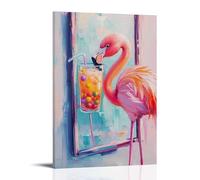 WJHJZQYY Animal Oil Painting of A Flamingo Sipping Colorful Bubble Tea While Posing in Front of A Sunny Pastel Mirror. Decorative Wall Mural Modern Hanging Art Poster20x30inch(50x75cm)
