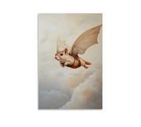 WJHJZQYY Animal Oil Painting of A Flying Squirrel in A Wingsuit Soaring through Pale Clouds on A Soft Beige Background. Decorative Wall Mural Modern Hanging Art Poster20x30inch(50x75cm)