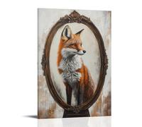 WJHJZQYY Animal Oil Painting of A Fox Fixing Fur Slick-back Styles in A Dusty Mirror, Proud of Every Hair. Decorative Wall Mural Modern Hanging Art Poster12x18inch(30x45cm)