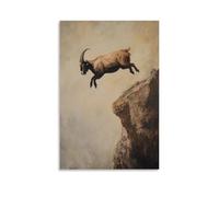 WJHJZQYY Animal Oil Painting of A Goat Hang-gliding from A Cliff, Hooves Out, on A Faded Beige Background. Decorative Wall Mural Modern Hanging Art Poster08x12inch(20x30cm)
