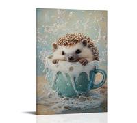 WJHJZQYY Animal Oil Painting of A Hedgehog Falling Into A Coffee Cup, Floating Happily Among The Foam. Decorative Wall Mural Modern Hanging Art Poster24x36inch(60x90cm)