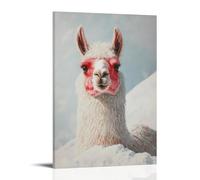 WJHJZQYY Animal Oil Painting of A Llama Snowshoeing through Alpine Hills, Cheeks Red from Frost on Pastel Rose. Decorative Wall Mural Modern Hanging Art Poster08x12inch(20x30cm)