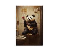 WJHJZQYY Animal Oil Painting of A Panda Playing Air Guitar on A Hairbrush in A Steamy Bathroom Concert. Decorative Wall Mural Modern Hanging Art Poster20x30inch(50x75cm)
