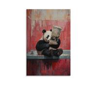 WJHJZQYY Animal Oil Painting of A Panda Slipping on Bathroom Tiles, Tossing A Half-read Newspaper Into The Air. Decorative Wall Mural Modern Hanging Art Poster20x30inch(50x75cm)