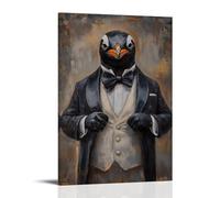 WJHJZQYY Animal Oil Painting of A Penguin Buttoning The Last Button on A Fresh Double-breasted Dinner Jacket. Decorative Wall Mural Modern Hanging Art Poster20x30inch(50x75cm)