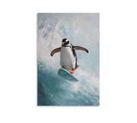 WJHJZQYY Animal Oil Painting of A Penguin Riding A Wakeboard Jump, Mid-flip, on Icy Mint Canvas. Decorative Wall Mural Modern Hanging Art Poster08x12inch(20x30cm)