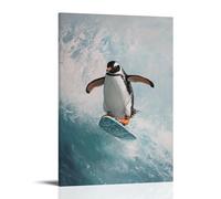 WJHJZQYY Animal Oil Painting of A Penguin Riding A Wakeboard Jump, Mid-flip, on Icy Mint Canvas. Decorative Wall Mural Modern Hanging Art Poster16x24inch(40x60cm)