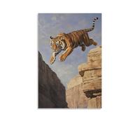 WJHJZQYY Animal Oil Painting of A Tiger Base-jumping Into Forgotten Canyon Ruins, Silent Power Merging Into Warm Stone Skies. Decorative Wall Mural Modern Hanging Art Poster08x12inch(20x30cm)