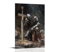 WJHJZQYY Armor of Faith - The Knight Kneeling Before The Eternal Cross Decorative Wall Mural Modern Hanging Art Poster08x12inch(20x30cm)