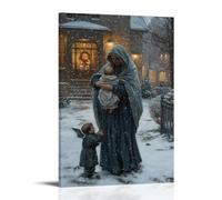 WJHJZQYY Beneath The Falling Snow, Mary Lifts Her Robe to Cover An Abandoned Infant, Warming The Child As Angels Look On. Decorative Wall Mural Modern Hanging Art Poster24x36inch(60x90cm)