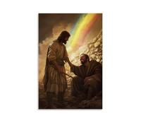 WJHJZQYY Christ Paints A Rainbow Into The Sky with His Finger, Standing Beside A Blind Man Who Smiles at The Warmth. Decorative Wall Mural Modern Hanging Art Poster08x12inch(20x30cm)