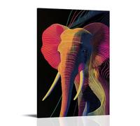 WJHJZQYY Colorful Lines Forming A Minimalist Elephant on Solid Background, Flowing in Abstract Geometry. Decorative Wall Mural Modern Hanging Art Poster20x30inch(50x75cm)