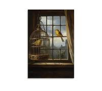 WJHJZQYY Dutch Golden Age Scene of A Canary Singing in A Gilded Cage, Window Open to A Stormy Sky Decorative Wall Mural Modern Hanging Art Poster08x12inch(20x30cm)