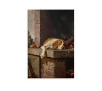 WJHJZQYY Dutch Golden Age Still Life of An Old Hound Sleeping by A Rustic Hearth, Its Paws Twitching in Dreams Decorative Wall Mural Modern Hanging Art Poster24x36inch(60x90cm)