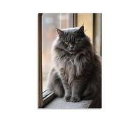 WJHJZQYY Fluffy Cat on Sunny Windowsill, Soft Focus, Warm Lighting Decorative Wall Mural Modern Hanging Art Poster24x36inch(60x90cm)