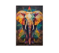 WJHJZQYY Geometric Elephant Silhouette Elegantly Defined by Softly Flowing Colorful Lines on Pure Canvas. Decorative Wall Mural Modern Hanging Art Poster16x24inch(40x60cm)