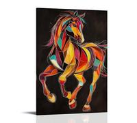 WJHJZQYY Geometric Horse Silhouette Composed of Multicolored Lines Dancing Gently on Pure Solid Canvas. Decorative Wall Mural Modern Hanging Art Poster20x30inch(50x75cm)