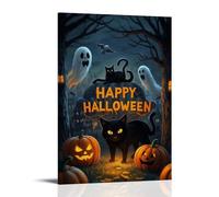 WJHJZQYY Halloween Poster of The Black Cat And Pumpkins with Ghosts Decorative Wall Mural Modern Hanging Art Poster20x30inch(50x75cm)