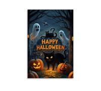 WJHJZQYY Halloween Poster of The Black Cat And Pumpkins with Ghosts Decorative Wall Mural Modern Hanging Art Poster24x36inch(60x90cm)