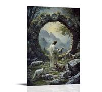 WJHJZQYY In A Circle of Ancient Stones, Jesus Stands with The Lamb While Wolves Howl beyond The Sacred Ring. Decorative Wall Mural Modern Hanging Art Poster08x12inch(20x30cm)