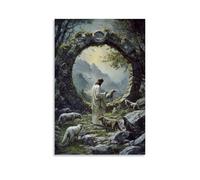WJHJZQYY In A Circle of Ancient Stones, Jesus Stands with The Lamb While Wolves Howl beyond The Sacred Ring. Decorative Wall Mural Modern Hanging Art Poster08x12inch(20x30cm)