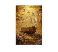 WJHJZQYY In The Aftermath of A Great Flood, The Ark Floats in Golden Water As Doves Spiral Upward Carrying Olive Branches. Decorative Wall Mural Modern Hanging Art Poster20x30inch(50x75cm)