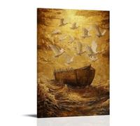 WJHJZQYY In The Aftermath of A Great Flood, The Ark Floats in Golden Water As Doves Spiral Upward Carrying Olive Branches. Decorative Wall Mural Modern Hanging Art Poster24x36inch(60x90cm)