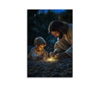 WJHJZQYY Jesus And A Small Boy Draw Stars in The Dirt, And They Begin to Rise Into The Night. Decorative Wall Mural Modern Hanging Art Poster20x30inch(50x75cm)