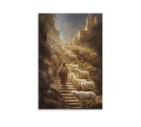 WJHJZQYY Jesus Guides The Lamb Up Winding Steps Toward A Temple of Light, Wolves Unable to Follow The Path. Decorative Wall Mural Modern Hanging Art Poster20x30inch(50x75cm)