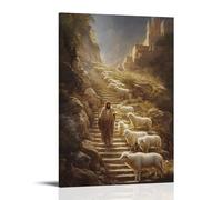 WJHJZQYY Jesus Guides The Lamb Up Winding Steps Toward A Temple of Light, Wolves Unable to Follow The Path. Decorative Wall Mural Modern Hanging Art Poster24x36inch(60x90cm)