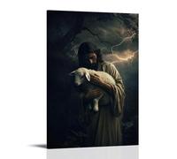 WJHJZQYY Jesus Holds The Lamb Against His Chest As Thunder Rolls And A Dark Shape Moves Just beyond The Storm-lit Trees. Decorative Wall Mural Modern Hanging Art Poster08x12inch(20x30cm)