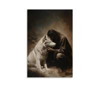 WJHJZQYY Jesus Kneels in The Dust Beside A Dying Wolf, Whispering Peace Into Its Wild, Tattered Heart Decorative Wall Mural Modern Hanging Art Poster16x24inch(40x60cm)