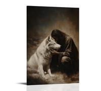 WJHJZQYY Jesus Kneels in The Dust Beside A Dying Wolf, Whispering Peace Into Its Wild, Tattered Heart Decorative Wall Mural Modern Hanging Art Poster20x30inch(50x75cm)