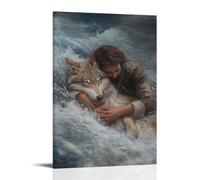 WJHJZQYY Jesus Lifts A Drowning Wolf from Stormy Waters, And It Falls Asleep at His Feet Like A Child. Decorative Wall Mural Modern Hanging Art Poster08x12inch(20x30cm)