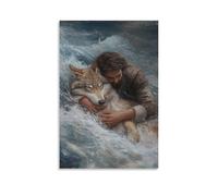 WJHJZQYY Jesus Lifts A Drowning Wolf from Stormy Waters, And It Falls Asleep at His Feet Like A Child. Decorative Wall Mural Modern Hanging Art Poster24x36inch(60x90cm)