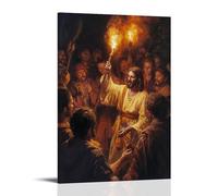 WJHJZQYY Jesus Resting His Hand on A Man Possessed, Casting Out Darkness As Villagers Gather in Awe Beneath Swaying Torches. Decorative Wall Mural Modern Hanging Art Poster24x36inch(60x90cm)