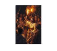 WJHJZQYY Jesus Resting His Hand on A Man Possessed, Casting Out Darkness As Villagers Gather in Awe Beneath Swaying Torches. Decorative Wall Mural Modern Hanging Art Poster16x24inch(40x60cm)