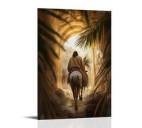 WJHJZQYY Jesus Riding Into Jerusalem on A Humble Donkey, Palm Branches Waving As Sunlight Pours through Ancient City Arches. Decorative Wall Mural Modern Hanging Art Poster12x18inch(30x45cm)