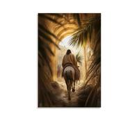 WJHJZQYY Jesus Riding Into Jerusalem on A Humble Donkey, Palm Branches Waving As Sunlight Pours through Ancient City Arches. Decorative Wall Mural Modern Hanging Art Poster24x36inch(60x90cm)