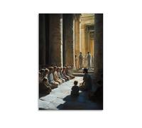 WJHJZQYY Jesus Teaching on The Temple Steps, Children at His Feet While Elders Grumble in The Shadows of Ancient Pillars. Decorative Wall Mural Modern Hanging Art Poster12x18inch(30x45cm)