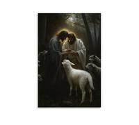 WJHJZQYY Jesus Touches The Lamb’s Forehead And It Begins to Glow, Frightening The Wolves Back Into The Forest. Decorative Wall Mural Modern Hanging Art Poster20x30inch(50x75cm)