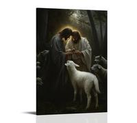 WJHJZQYY Jesus Touches The Lamb’s Forehead And It Begins to Glow, Frightening The Wolves Back Into The Forest. Decorative Wall Mural Modern Hanging Art Poster20x30inch(50x75cm)