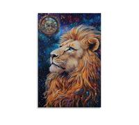 WJHJZQYY Legendary Creature Oil Painting- A Dream Lion Staring Into The Mirror of Time Beneath Rain Stars Decorative Wall Mural Modern Hanging Art Poster24x36inch(60x90cm)