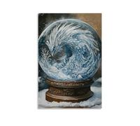 WJHJZQYY Legendary Creature Oil Painting- A Frost Phoenix Curled within A Snow Globe of Forgotten Northern Winds Decorative Wall Mural Modern Hanging Art Poster12x18inch(30x45cm)