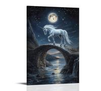WJHJZQYY Legendary Creature Oil Painting- A Moonlight Unicorn Crossing A Bridge Made of Stardust And Silence Decorative Wall Mural Modern Hanging Art Poster12x18inch(30x45cm)