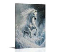 WJHJZQYY Legendary Creature Oil Painting- A Unicorn Rising through Fractured Light Above A Silent Glacier Decorative Wall Mural Modern Hanging Art Poster16x24inch(40x60cm)